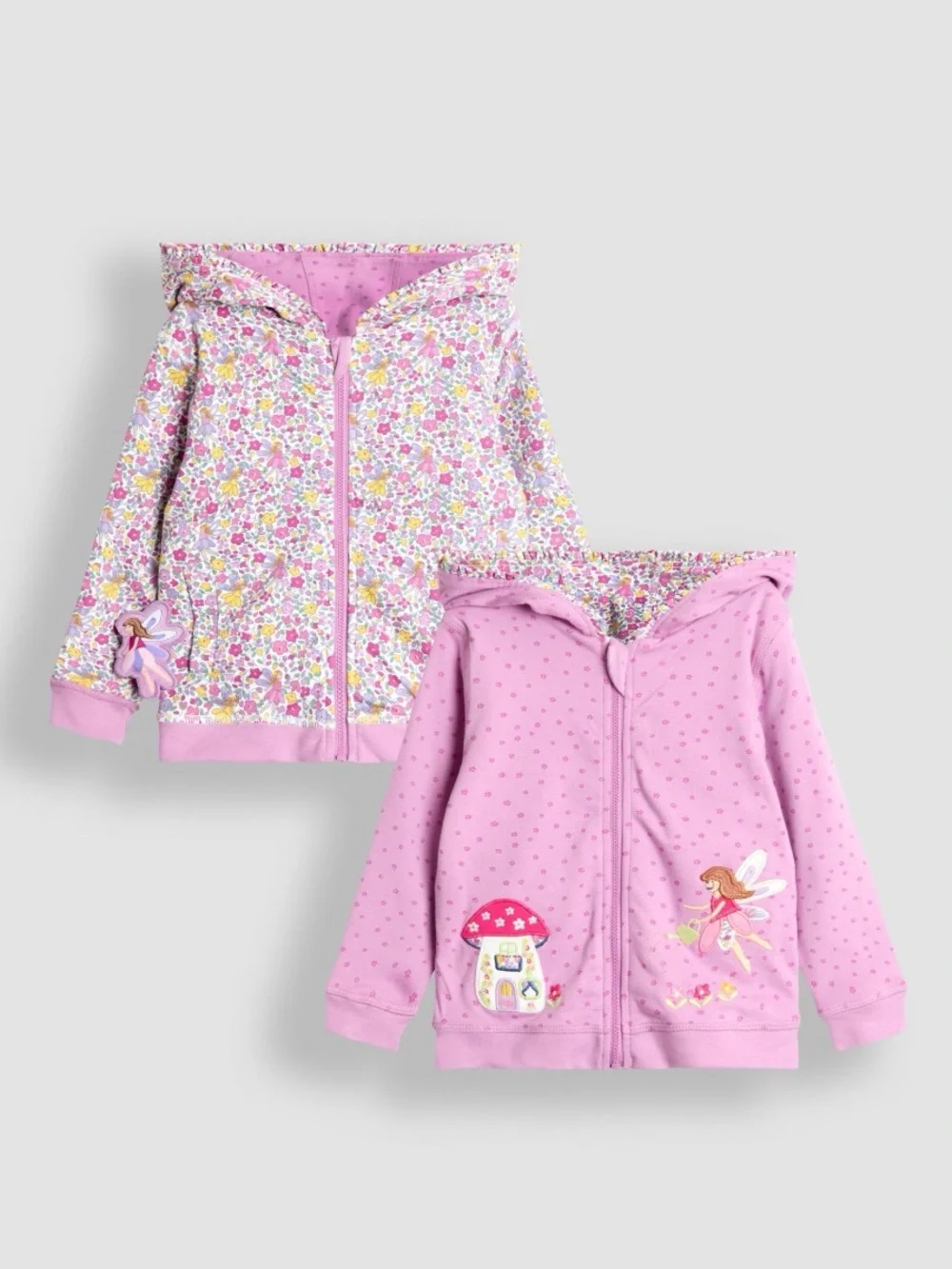 JoJo Maman Bébé Purple Fairy & Toadstool Appliqué Reversible Hoodie